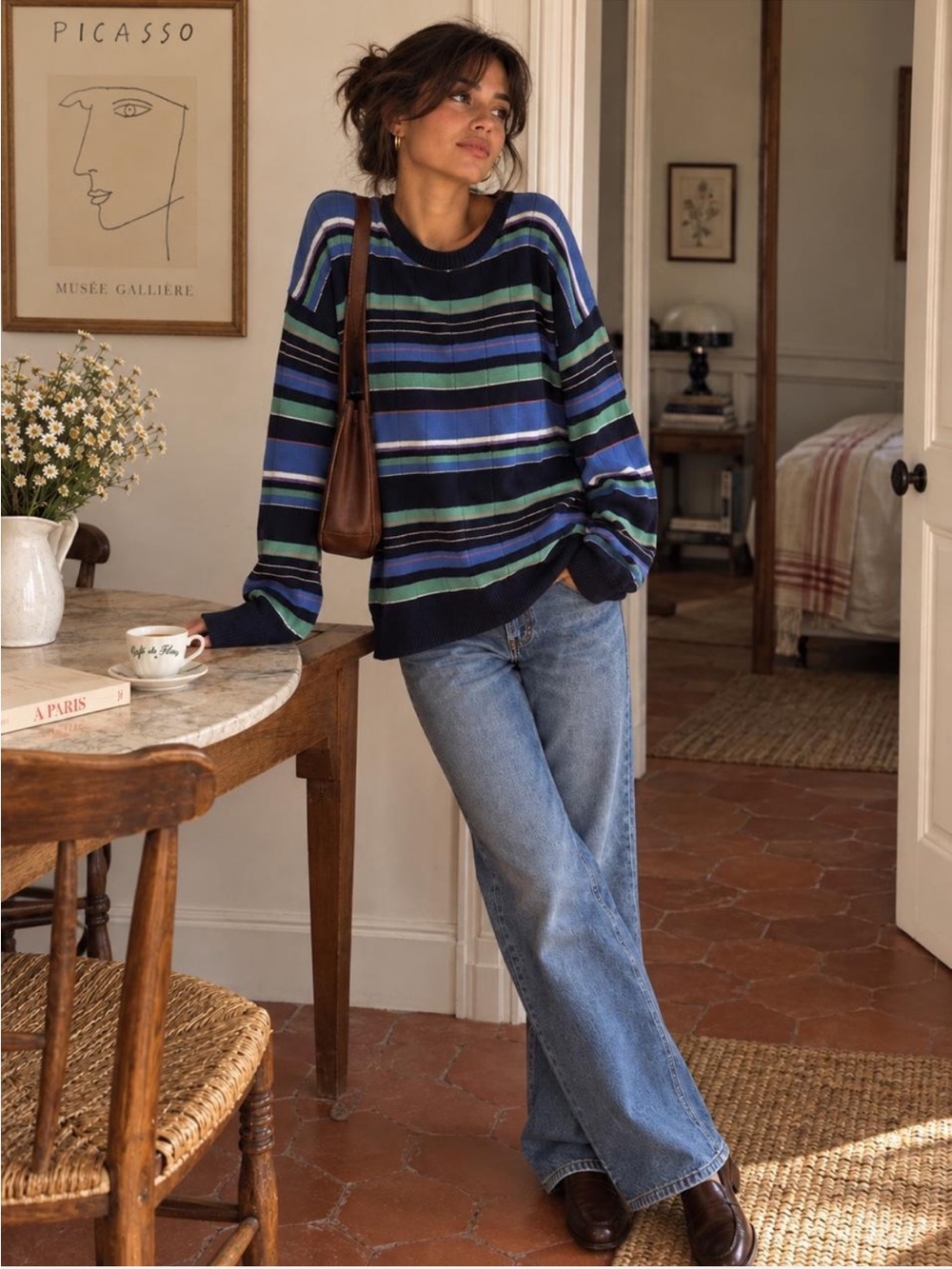 Vintage Retro Stripe Oversized Boyfriend Sweater Cotton Made in USA